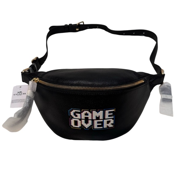 NWT Coach x Pac-Man Black Leather Belt Bag - Picture 1 of 10